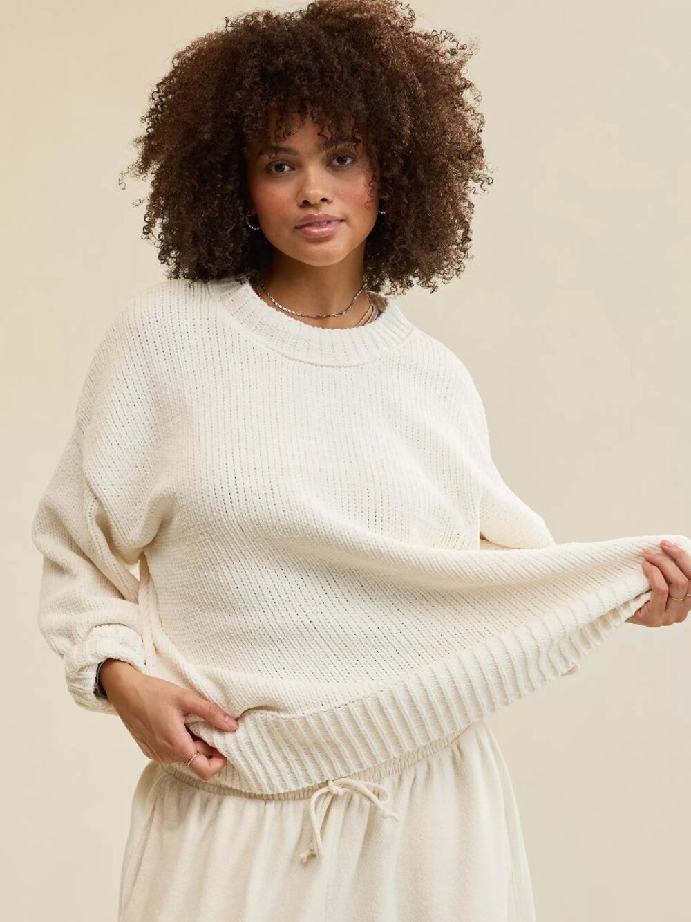 Aerie Like Candy Oversized Chenille Crewneck Sweater in Cream (Natural)